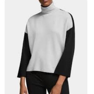 Eileen Fisher Colorblock Merino Wool Crop Turtleneck Grey Black 3/4 Sleeve